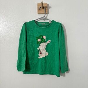 Mini Boden Bunny Applique Puff Sleeve T-Shirt Aloe Green sz 5-6 Yrs 100% Cotton